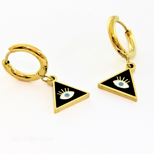 Black Triangle Eye Earrings-Gold Plated Stainless Steel