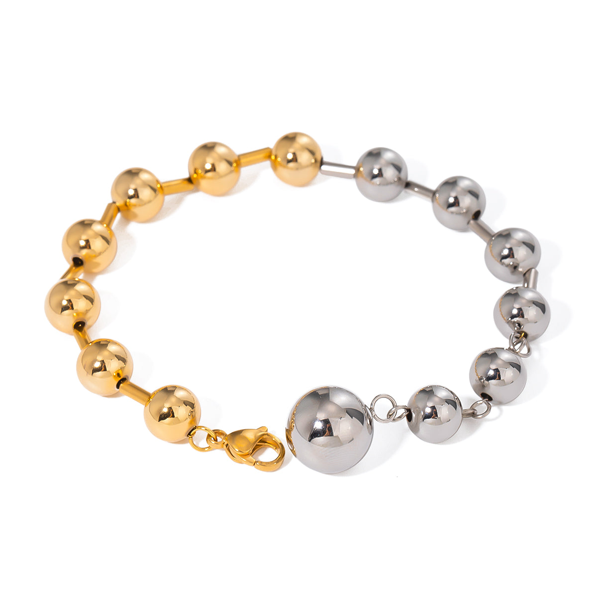 Two-tone Luxe Bracelet featuring 18k PVD gold plating and silver and golden round metal beads, crafted from stainless steel with a sleek, waterproof finish