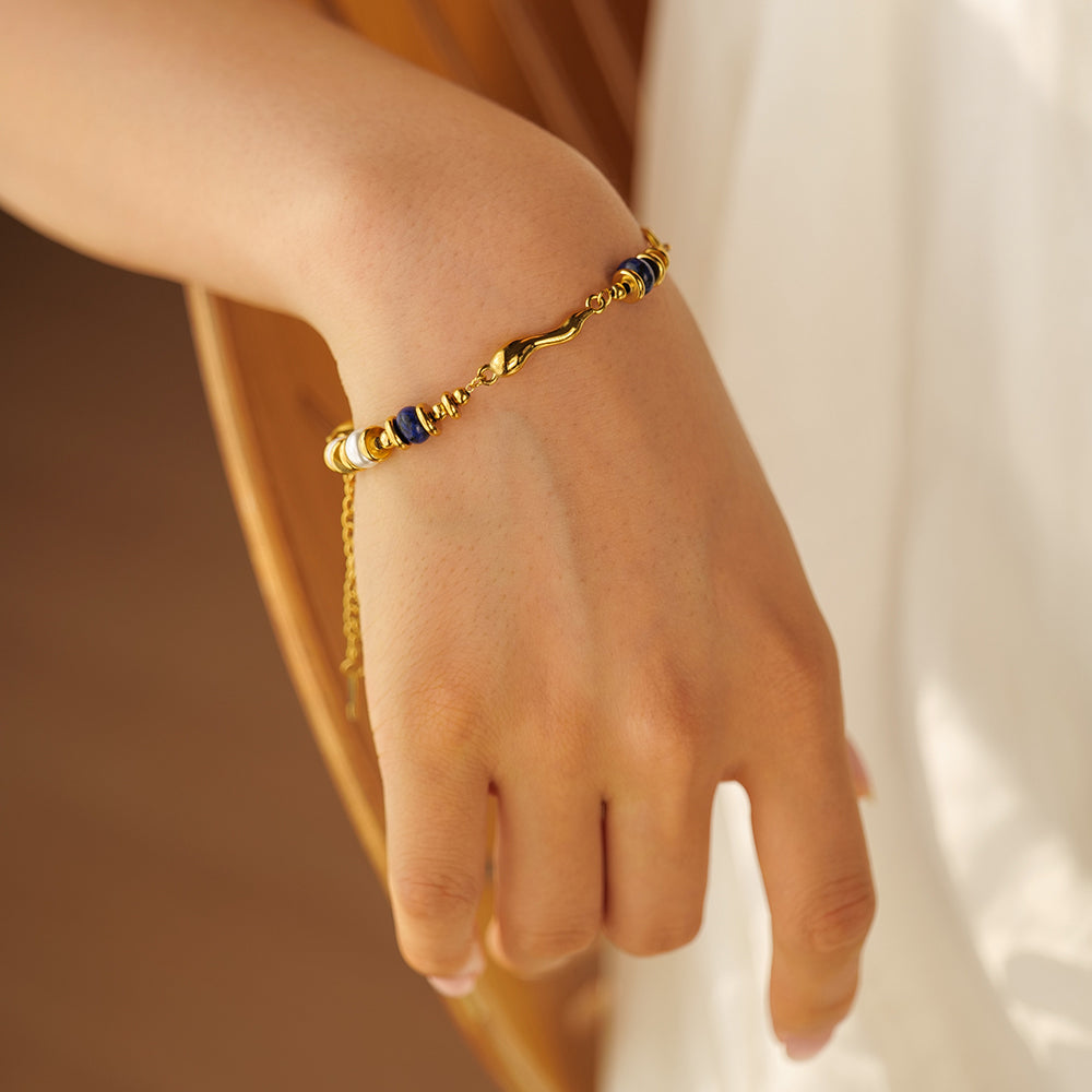 Lapis Lazuli Pearl Bracelet-Waterproof & Gold Plated