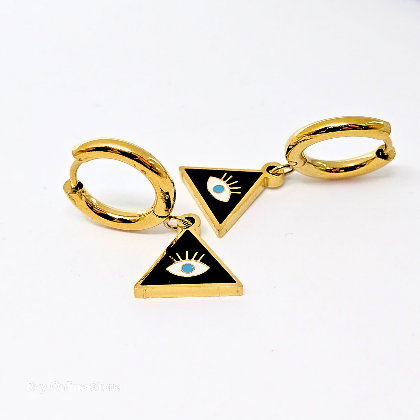Black Triangle Eye Earrings-Gold Plated Stainless Steel