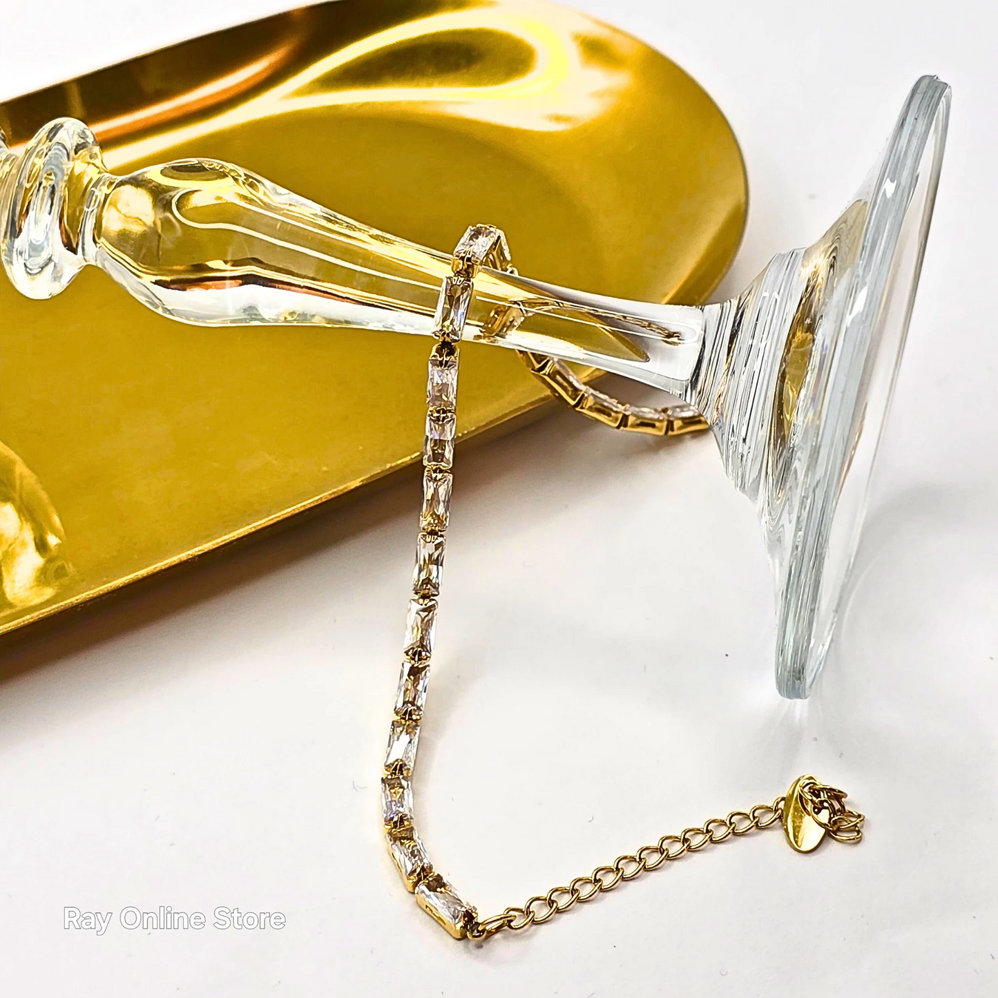 Rectangular Zircon Bracelet-Waterproof & Gold Plated