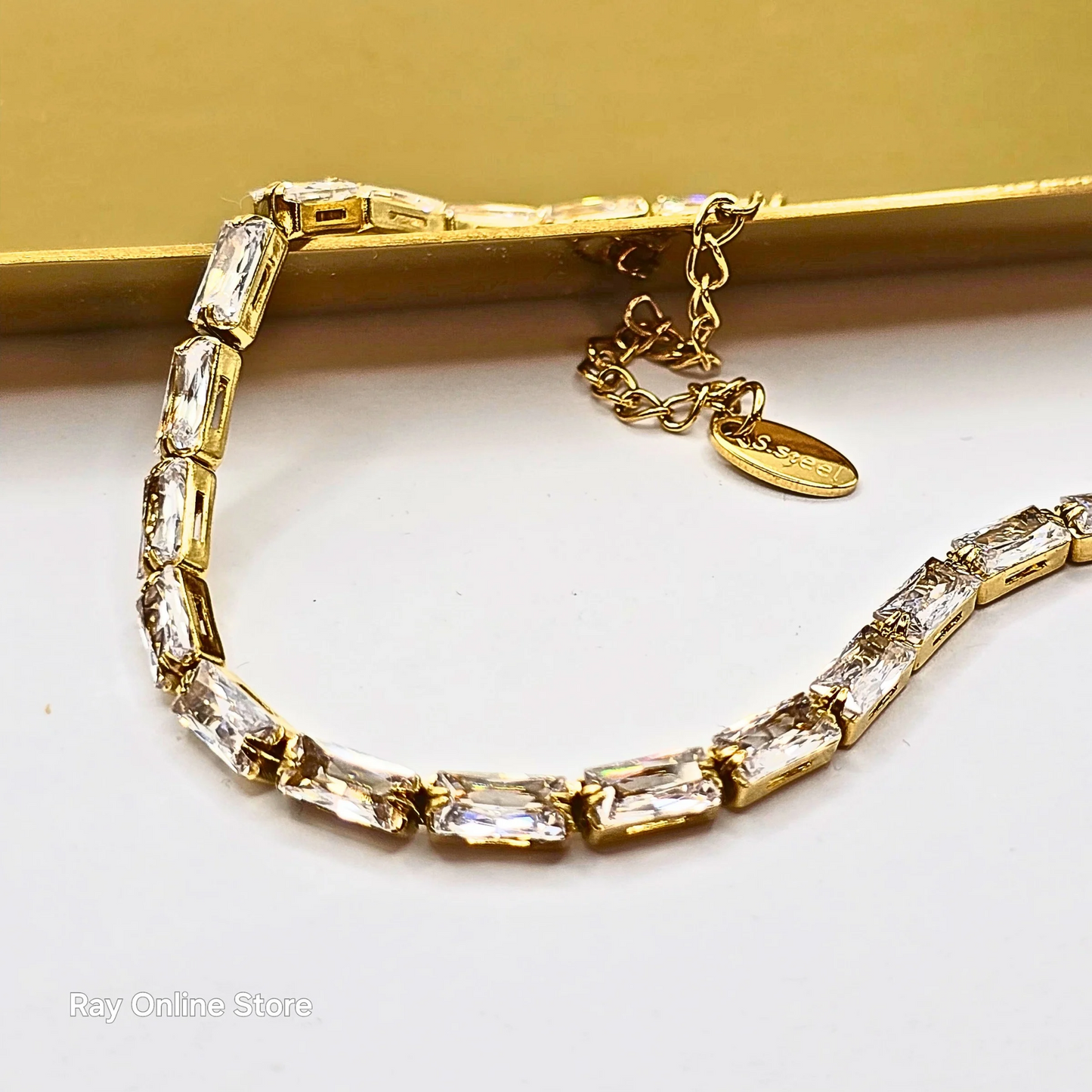 Rectangular Zircon Bracelet-Waterproof & Gold Plated