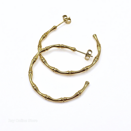 Bamboo Hoop Earrings-waterproof