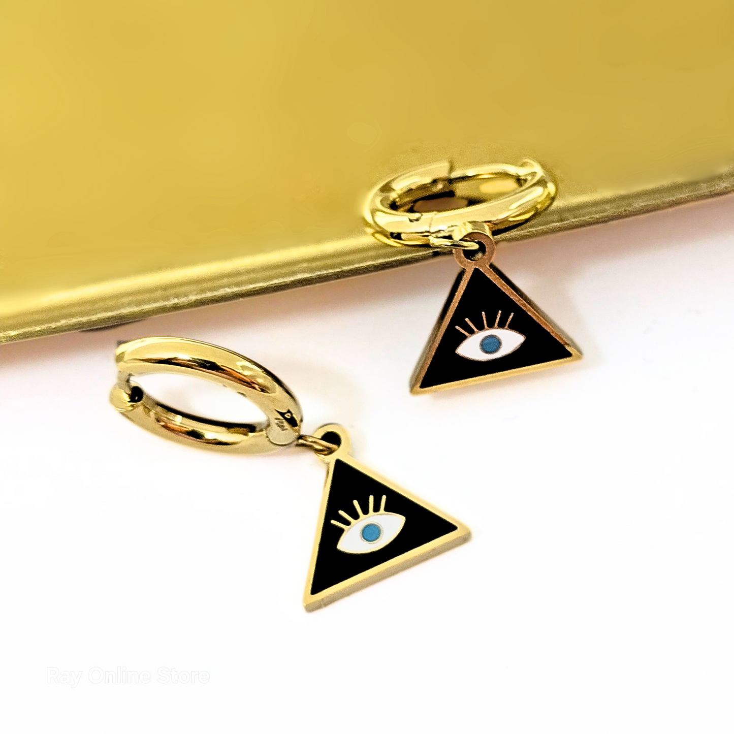 Black Triangle Eye Earrings-Gold Plated Stainless Steel