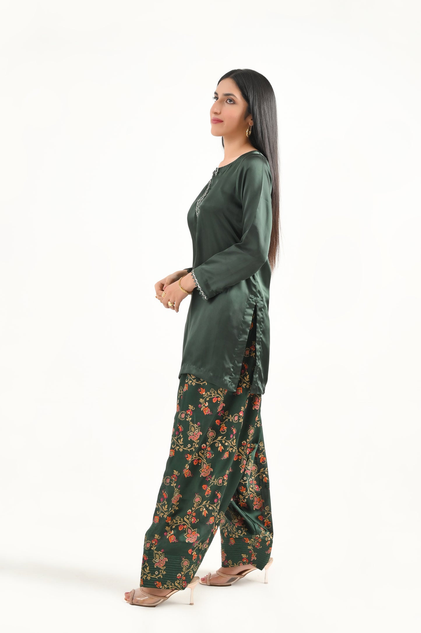Green Block Print Farshi Set-2PC (available on LAAM)