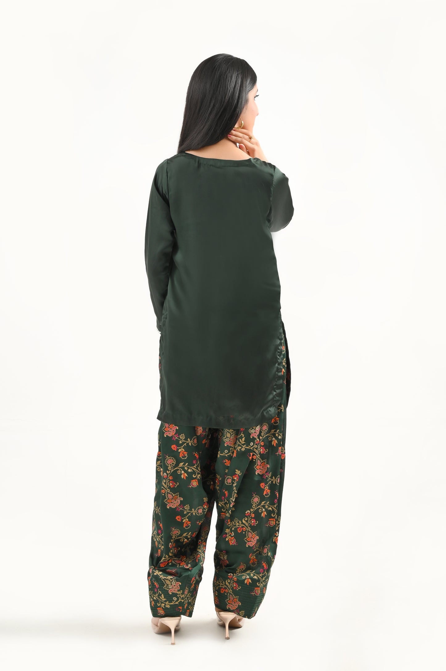 Green Block Print Farshi Set-2PC (available on LAAM)