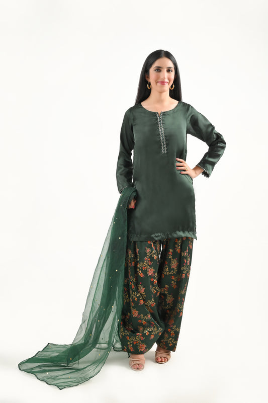 Green Block Print Farshi Set-2PC (available on LAAM)