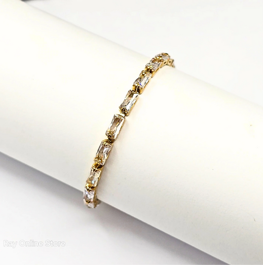Rectangular Zircon Bracelet-Waterproof & Gold Plated