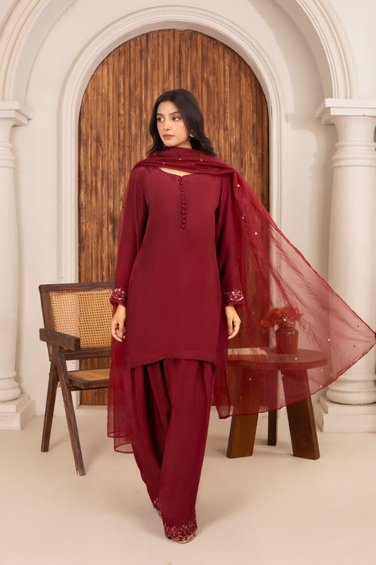 Maroon Mukesh Sequin Farshi Shalwar Set