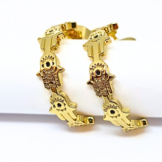 Hamsa Golden Hoops-Waterproof