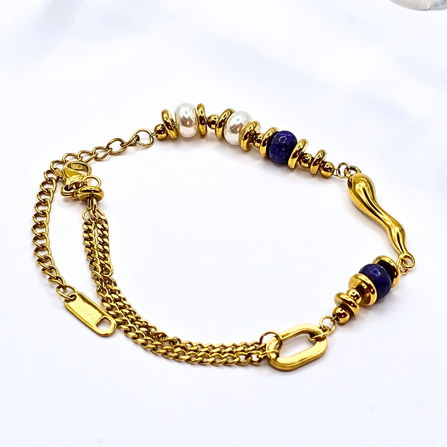 Lapis Lazuli Pearl Bracelet-Waterproof & Gold Plated