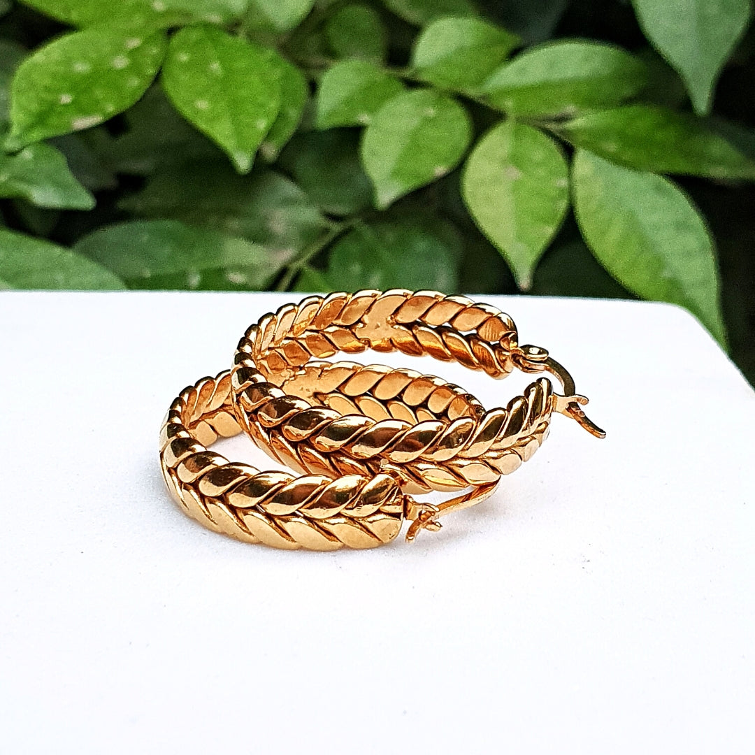 Golden Wheat Hoop Earrings-Waterproof & Gold Plated