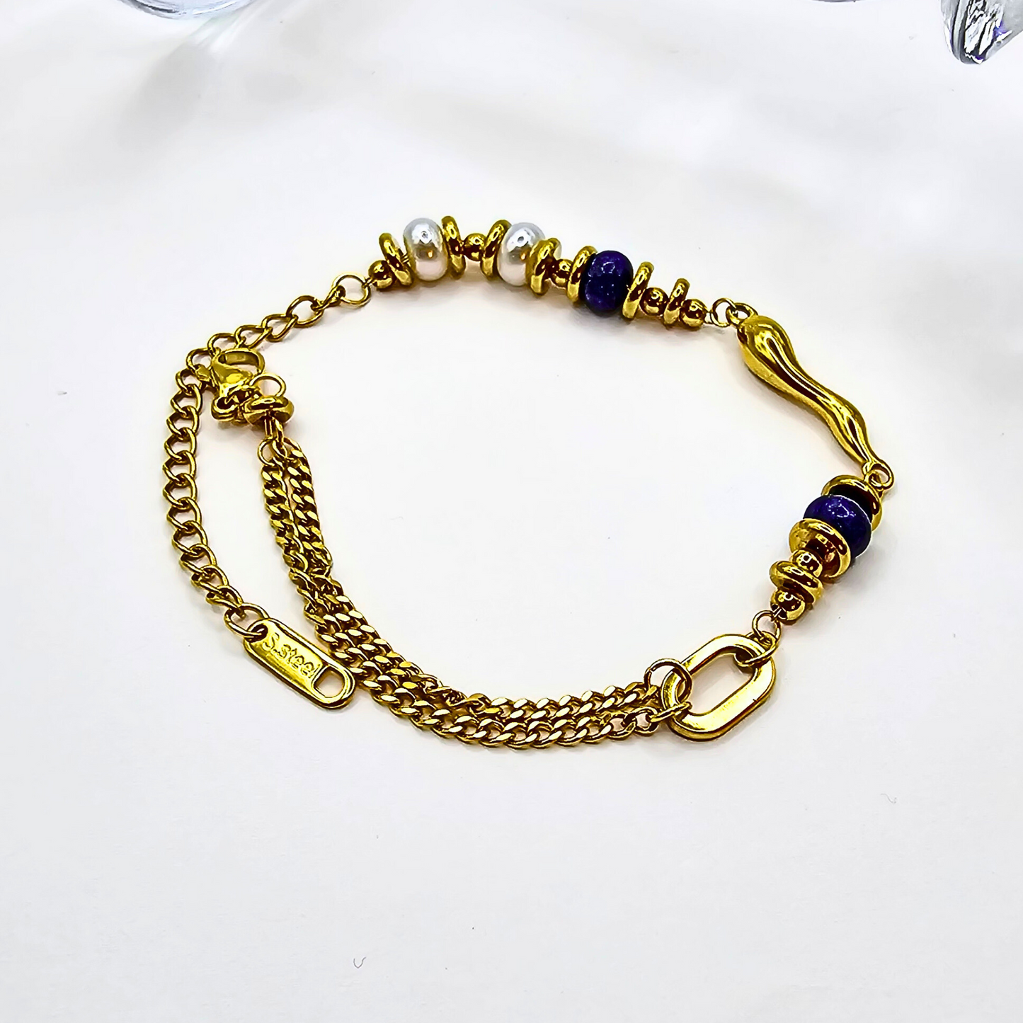 Lapis Lazuli Pearl Bracelet-Waterproof & Gold Plated