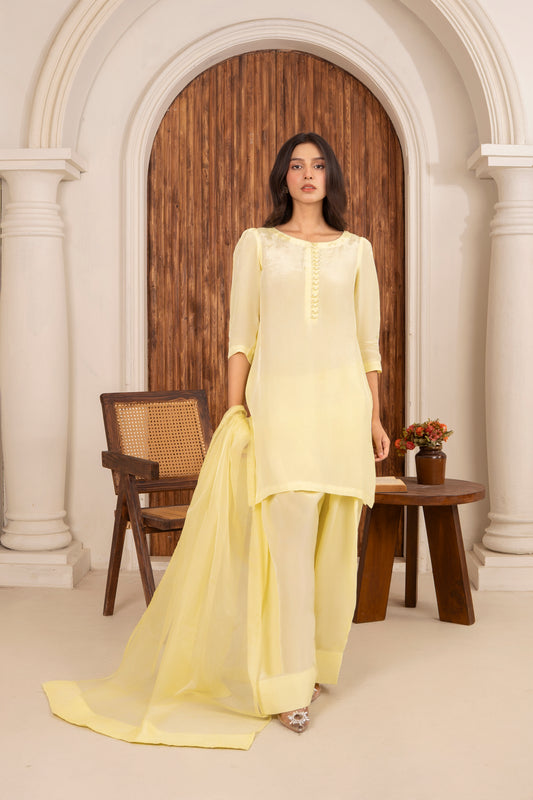 Yellow Silk Farshi Shalwar Set