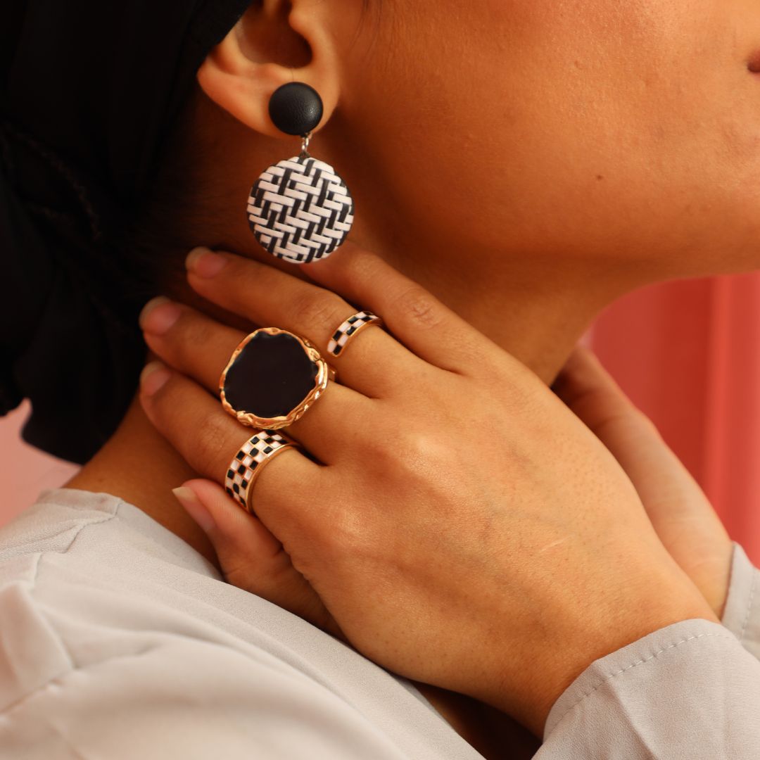 Checkered Rattan Knit Drop Earrings