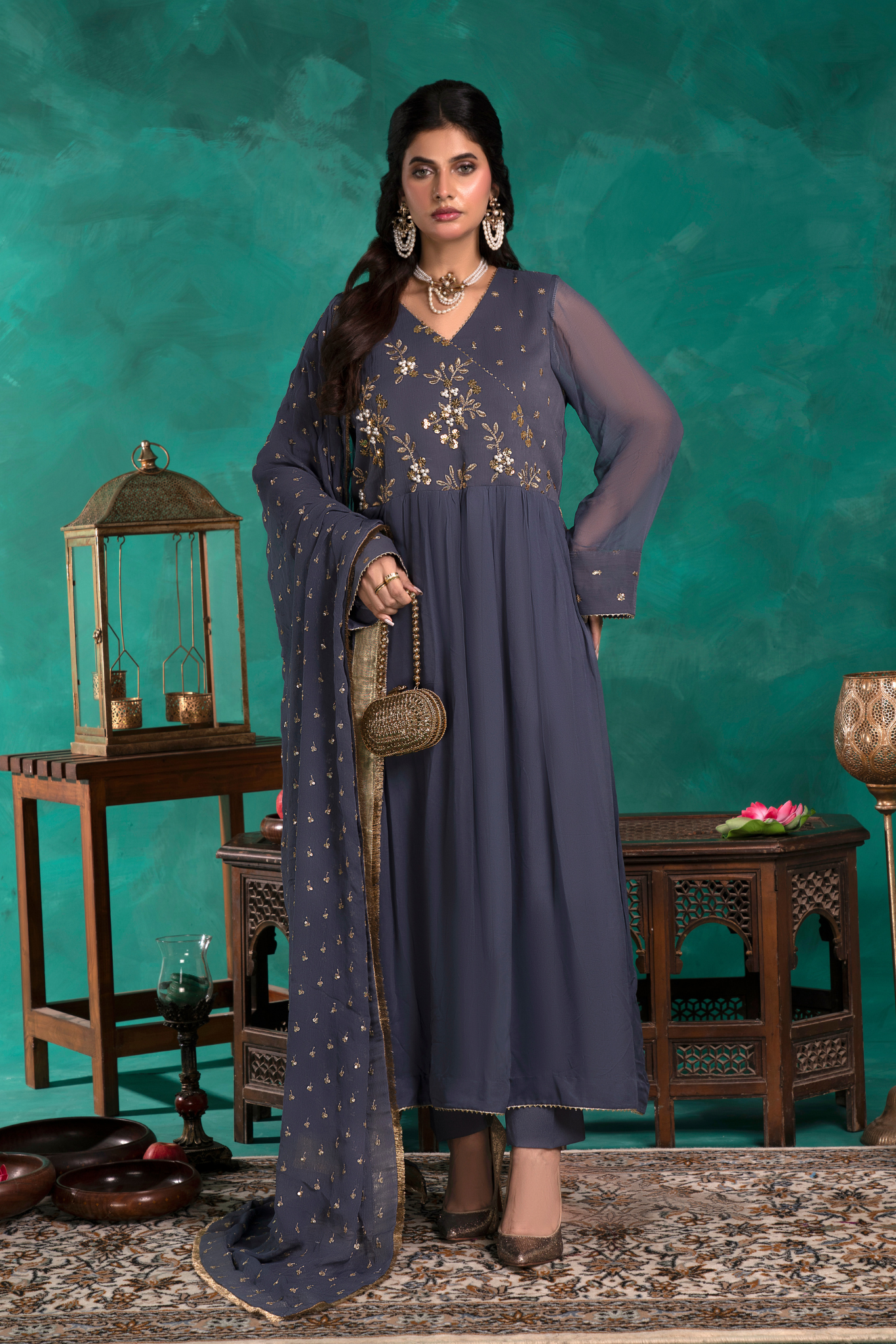 Grey Gleam Anarkali