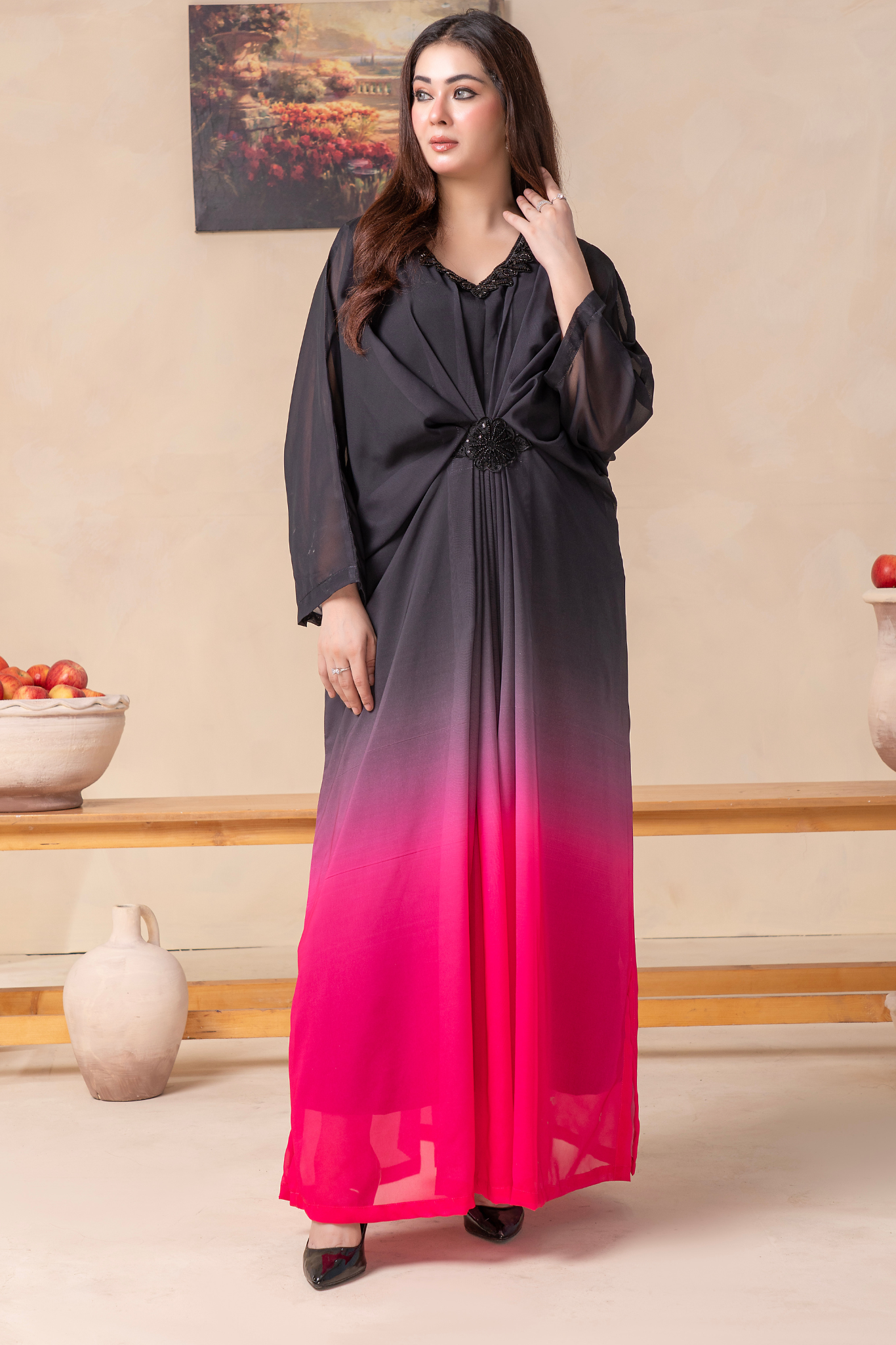 Noir Fuschia Kaftan