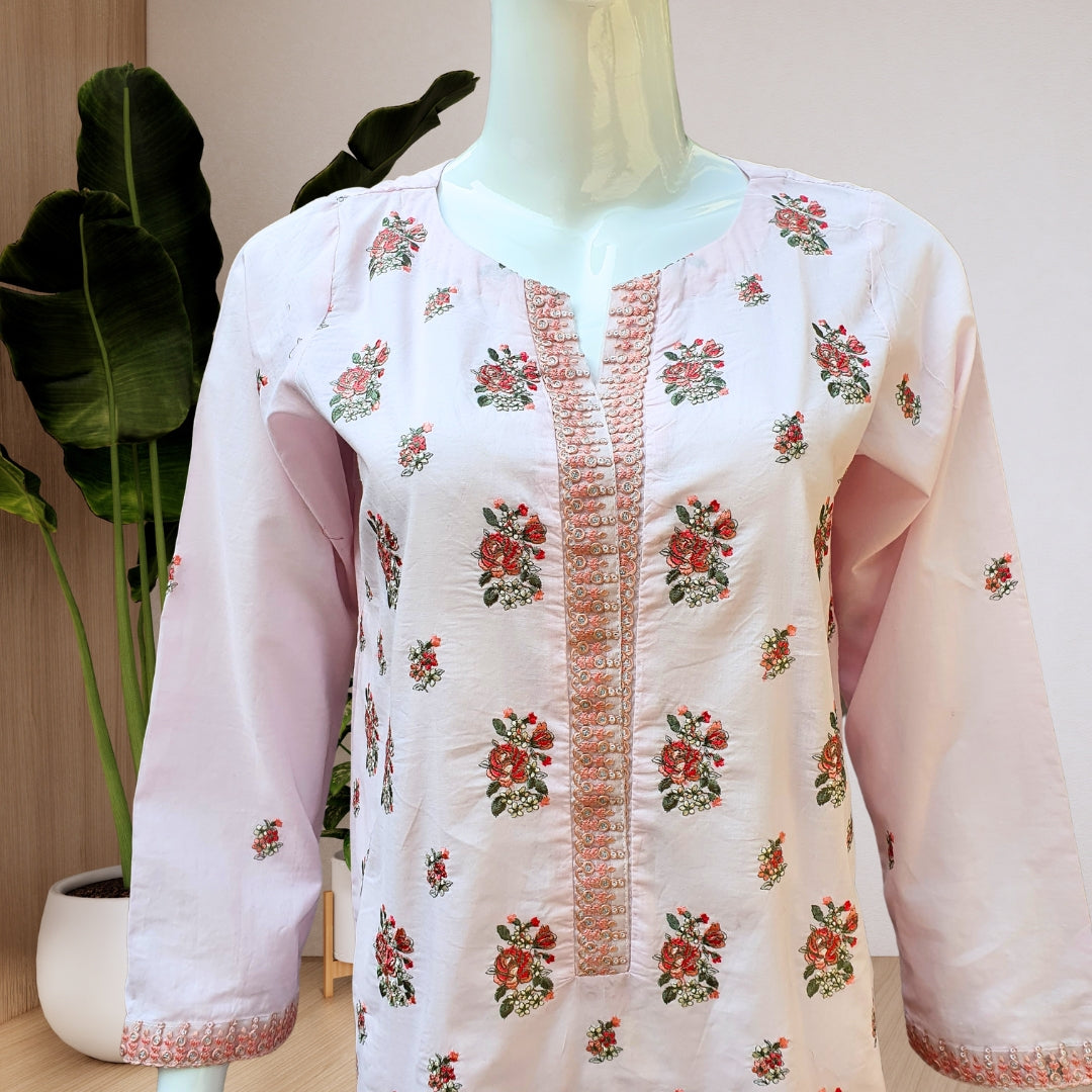 Spring Rose Embroidered Suit-2PC