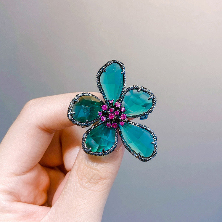 Green Crystal Flower Ring