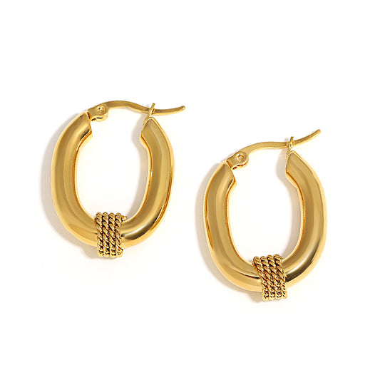 Rope Accent Oval Hoop Earrings