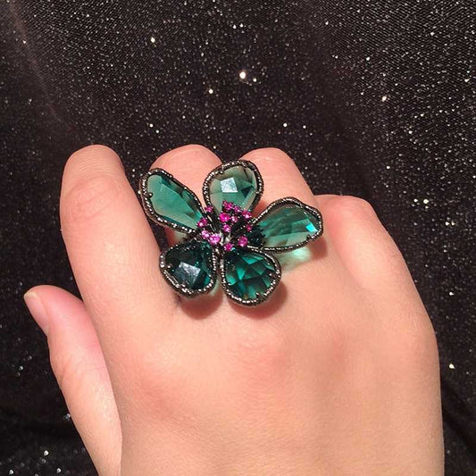 Green Crystal Flower Ring