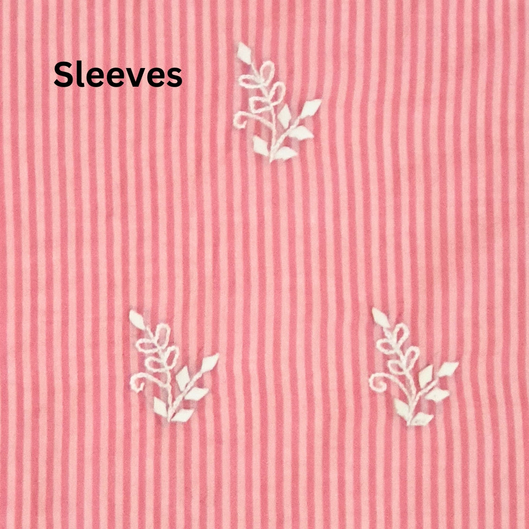 Pink Stripe Tukri Shirt-Luxury Hand Embroided  Unstitched 1 PC