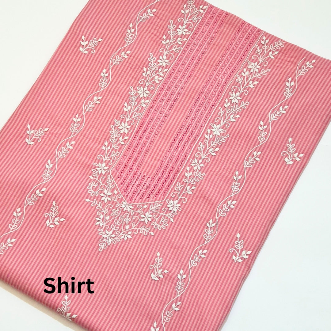 Pink Stripe Tukri Shirt-Luxury Hand Embroided  Unstitched 1 PC