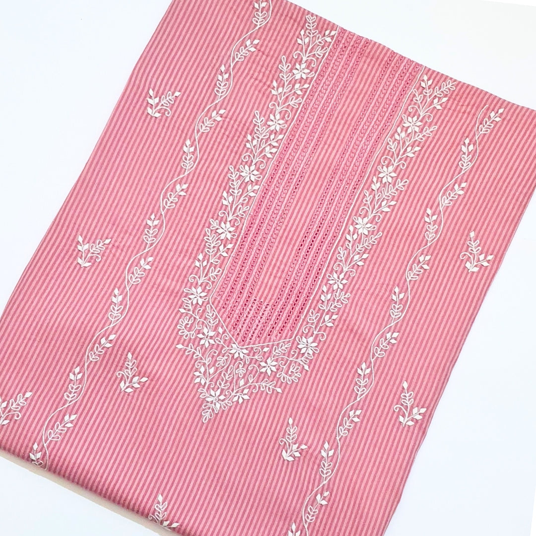 Pink Stripe Tukri Shirt-Luxury Hand Embroided  Unstitched 1 PC