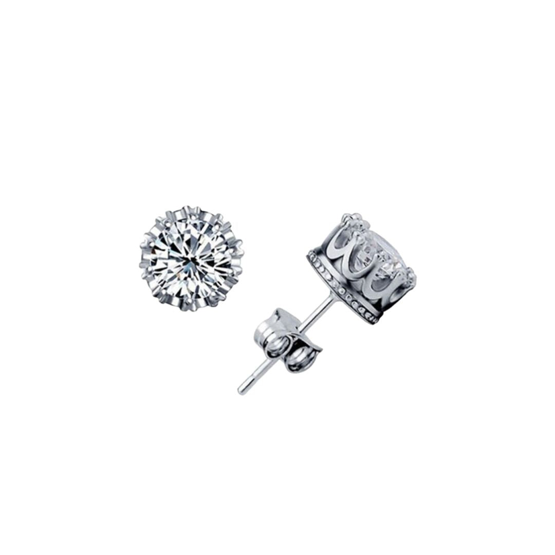 Silver Zircon Crown Studs