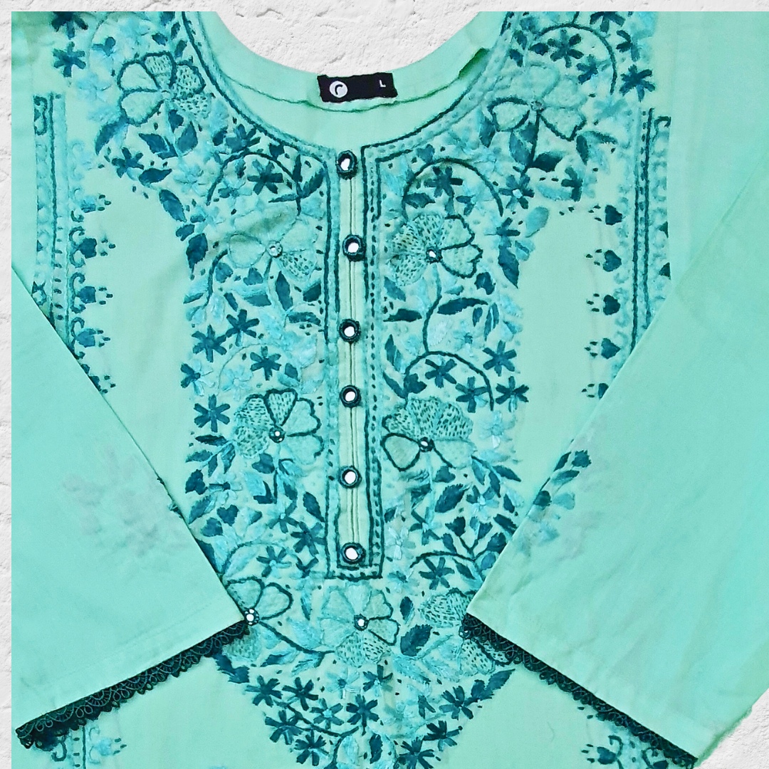 Sea Green Gradient Embroidery-3PC suit