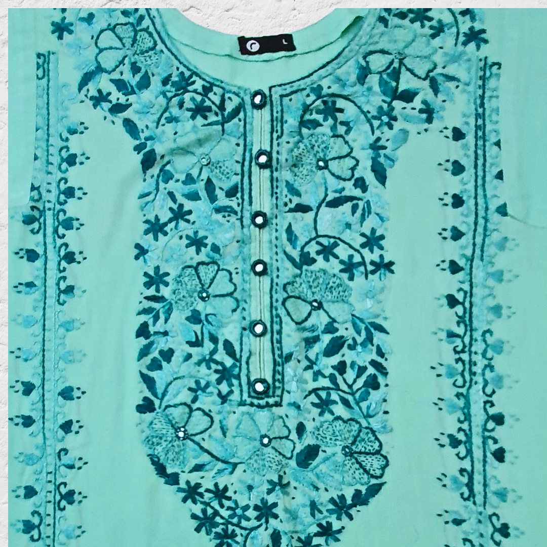 Sea Green Gradient Embroidery-3PC suit