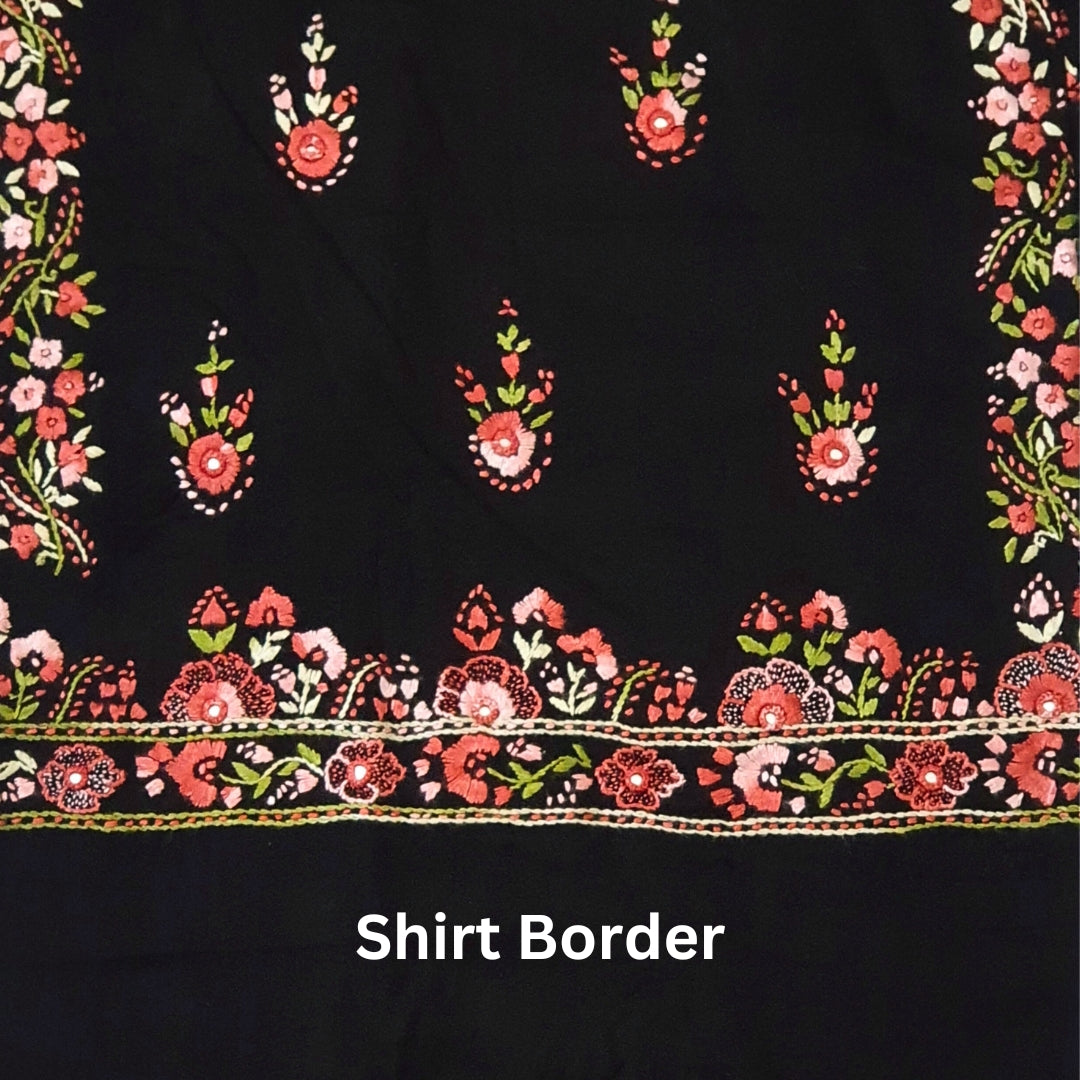 Ebony Blossom Embroidered Shirt-Luxury Hand Embroided Collection