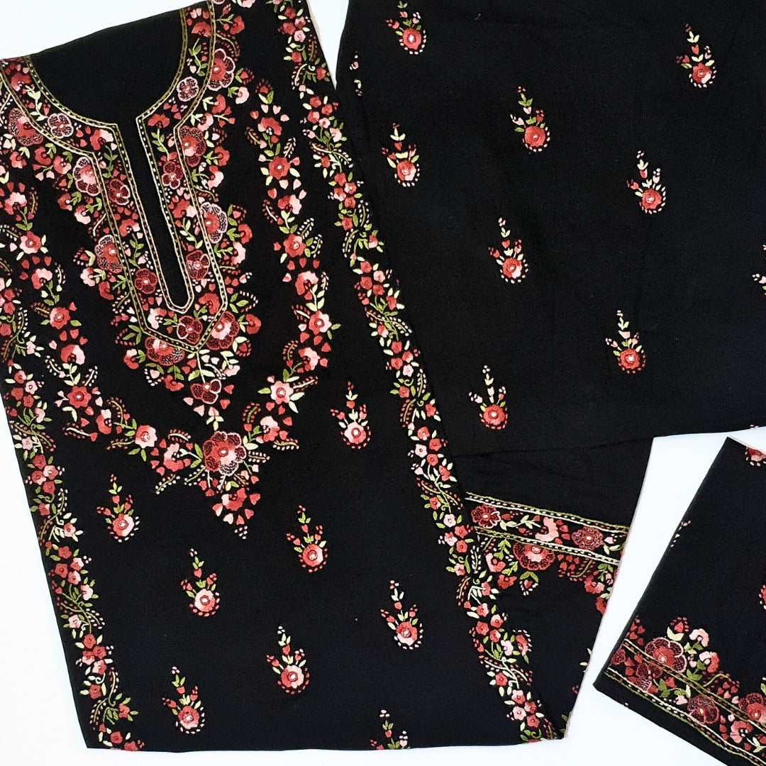 Ebony Blossom Embroidered Shirt-Luxury Hand Embroided Collection