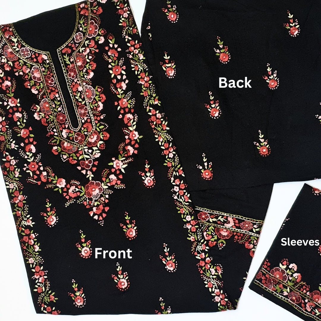 Ebony Blossom Embroidered Shirt-Luxury Hand Embroided Collection