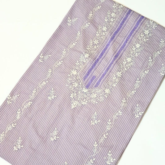 Lavender Stripe Tukri Shirt-Luxury Hand Embroided  Unstitched 1 PC