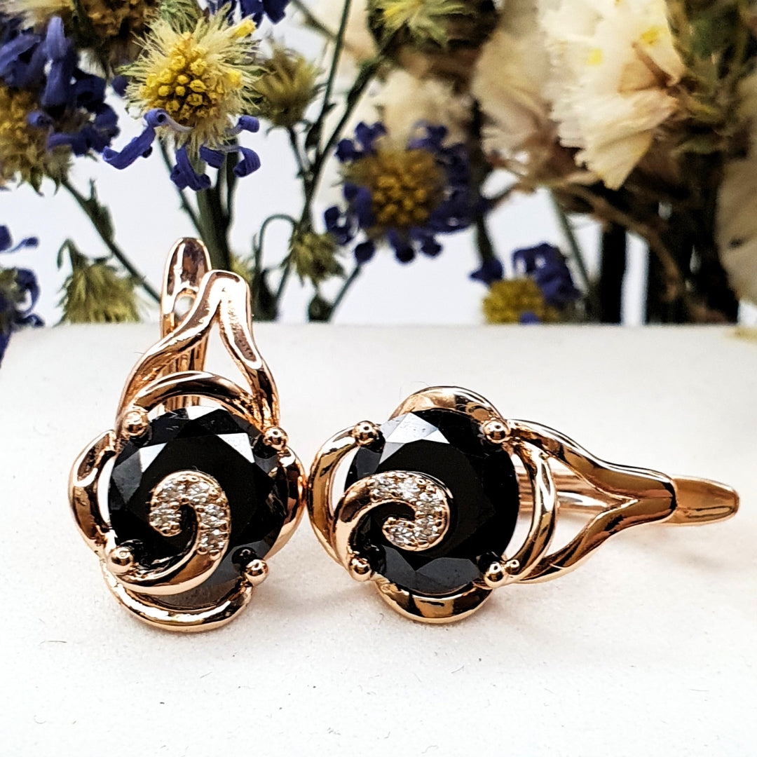 Black Round Zircon Earrings