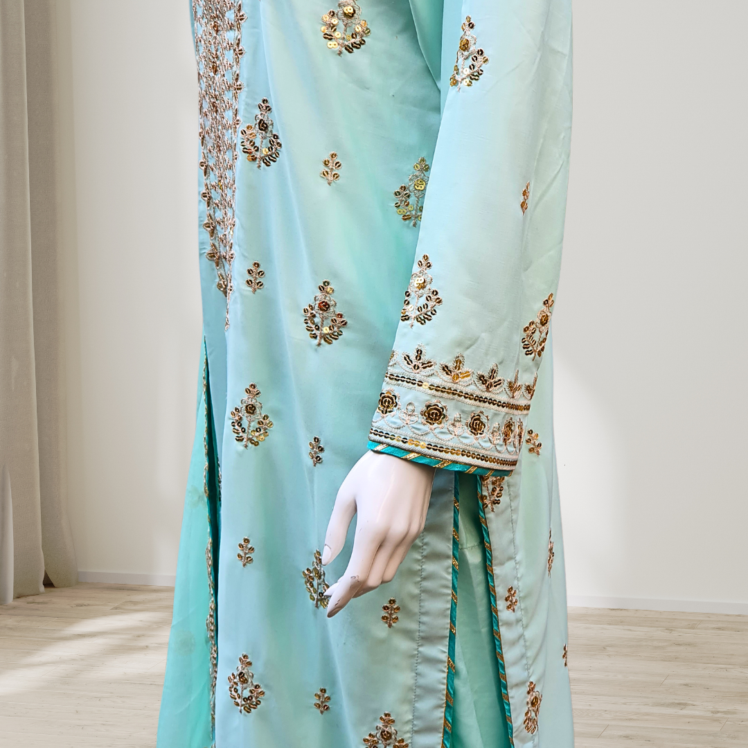 Embroidered Tame Green Suit-3PC