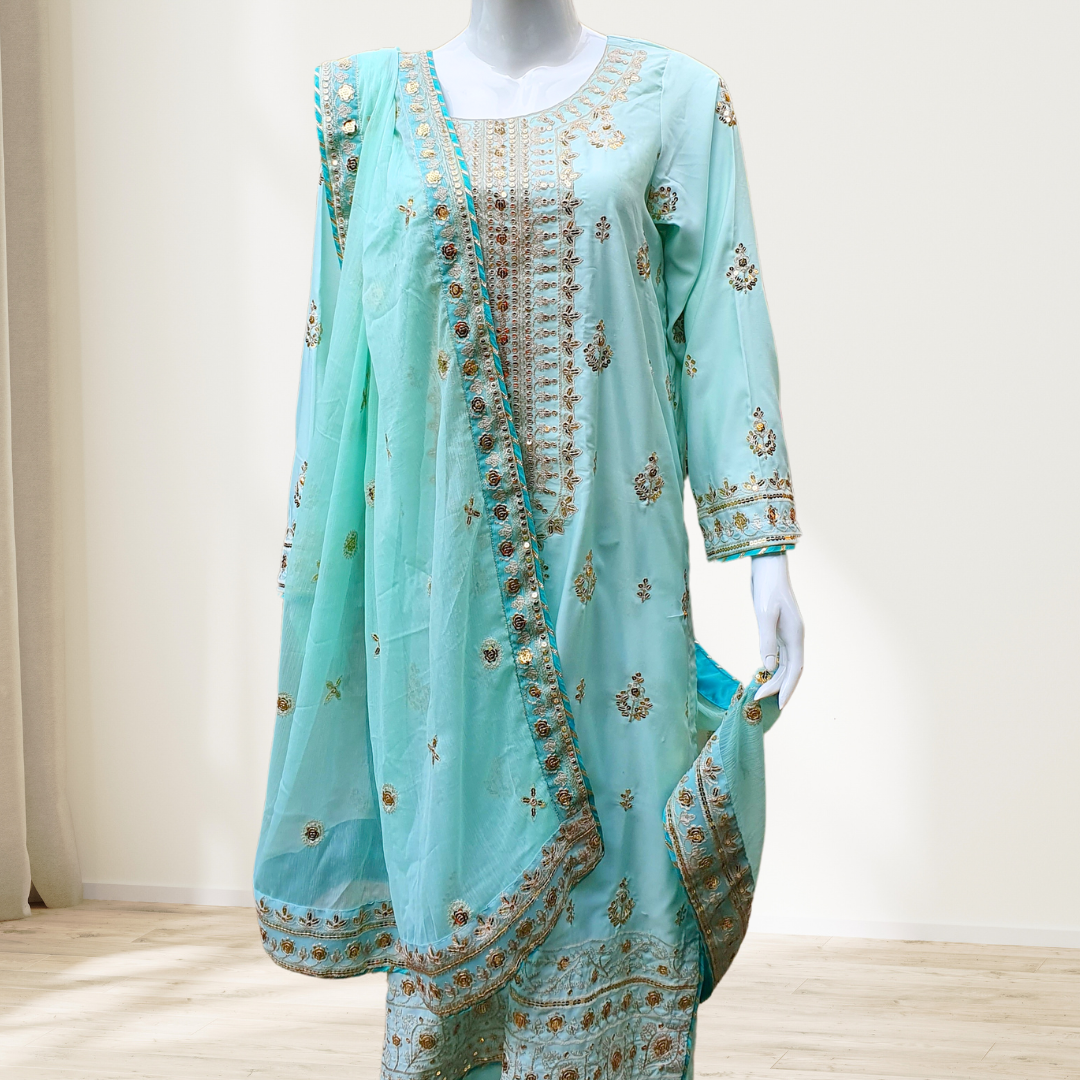 Embroidered Tame Green Suit-3PC