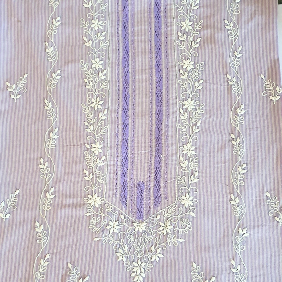 Lavender Stripe Tukri Shirt-Luxury Hand Embroided  Unstitched 1 PC