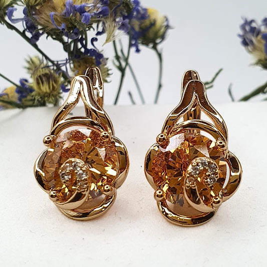 Citrine Round Zircon Earrings