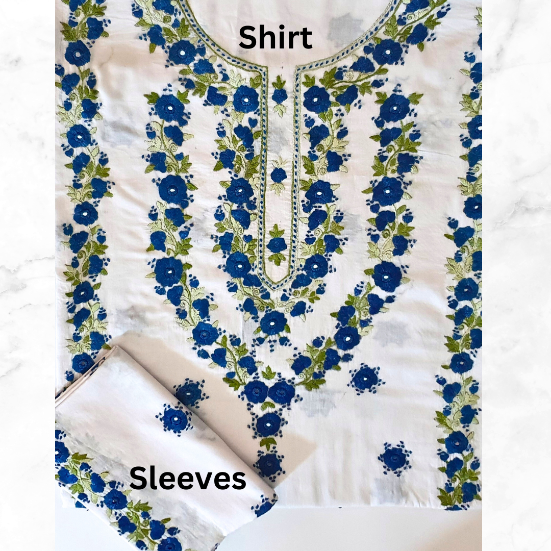 Blue Blossom Embroidered Shirt-Luxury Hand Embroided Unstitched-1 PC