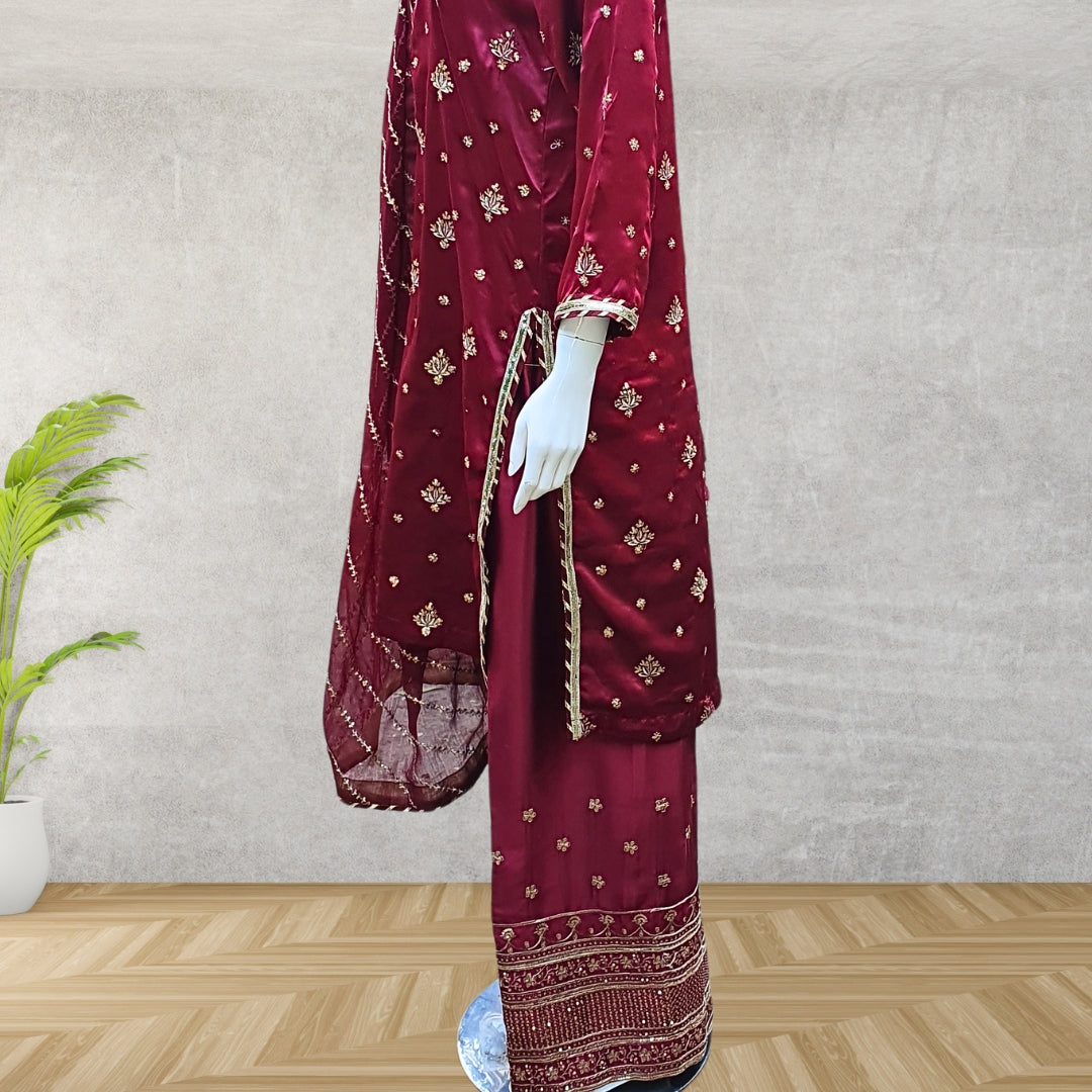 Maroon Tilla Suit-3PC