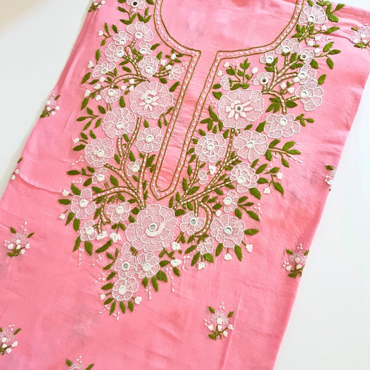 Pink Blossom Embroidered Shirt-Luxury Hand Embroided Collection