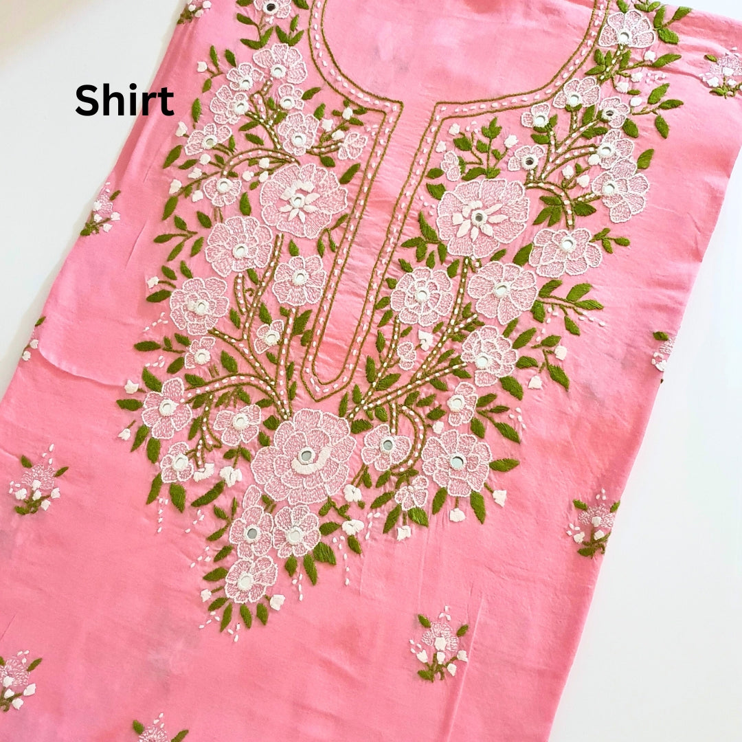 Pink Blossom Embroidered Shirt-Luxury Hand Embroided Collection