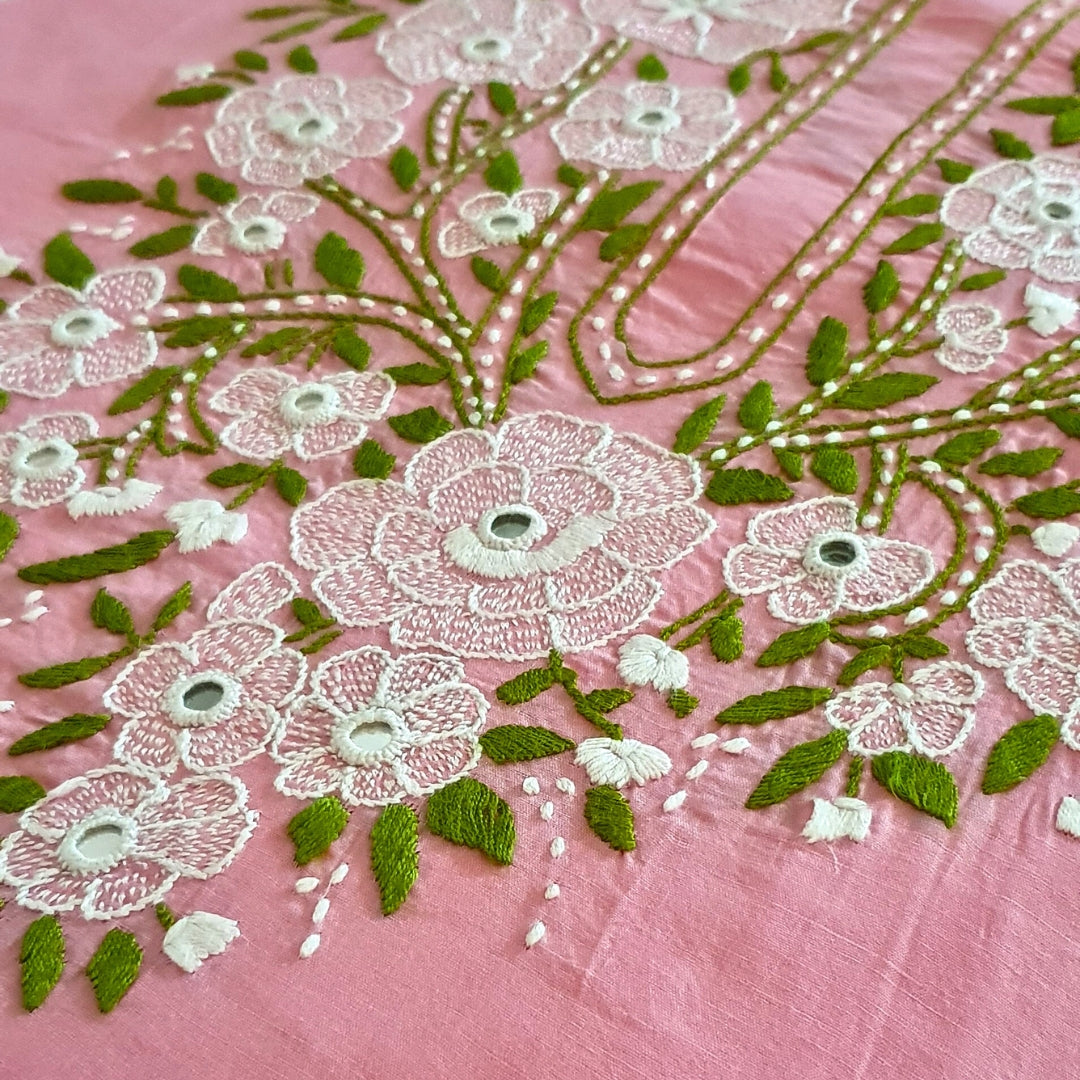 Pink Blossom Embroidered Shirt-Luxury Hand Embroided Collection