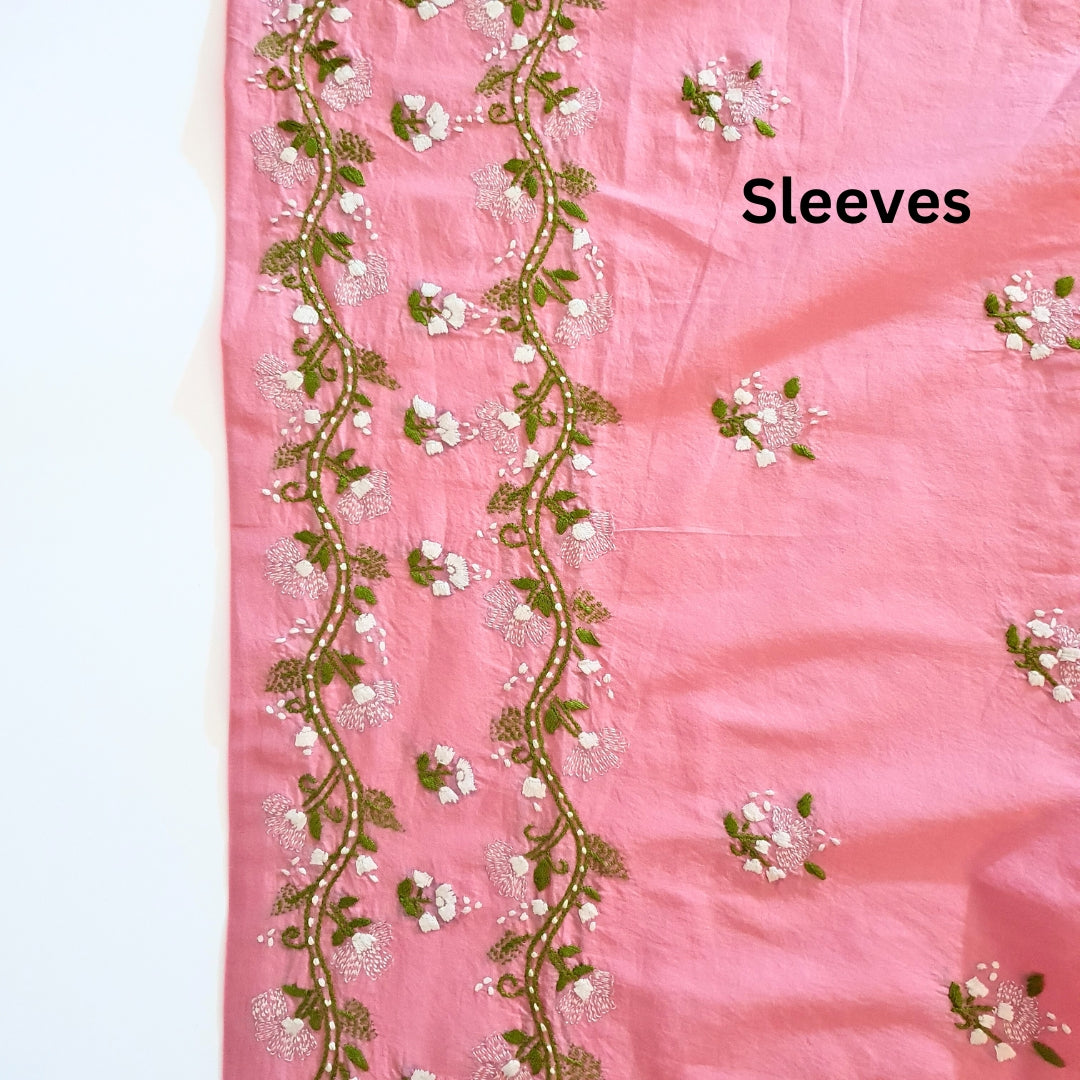 Pink Blossom Embroidered Shirt-Luxury Hand Embroided Collection