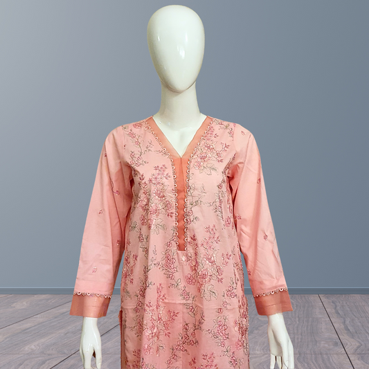 Pink Floral Embroidered Suit-2PC