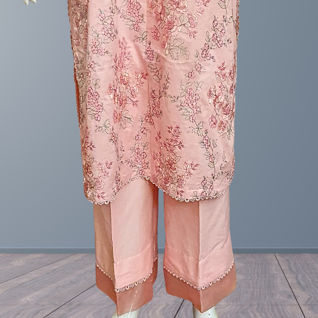 Pink Floral Embroidered Suit-2PC