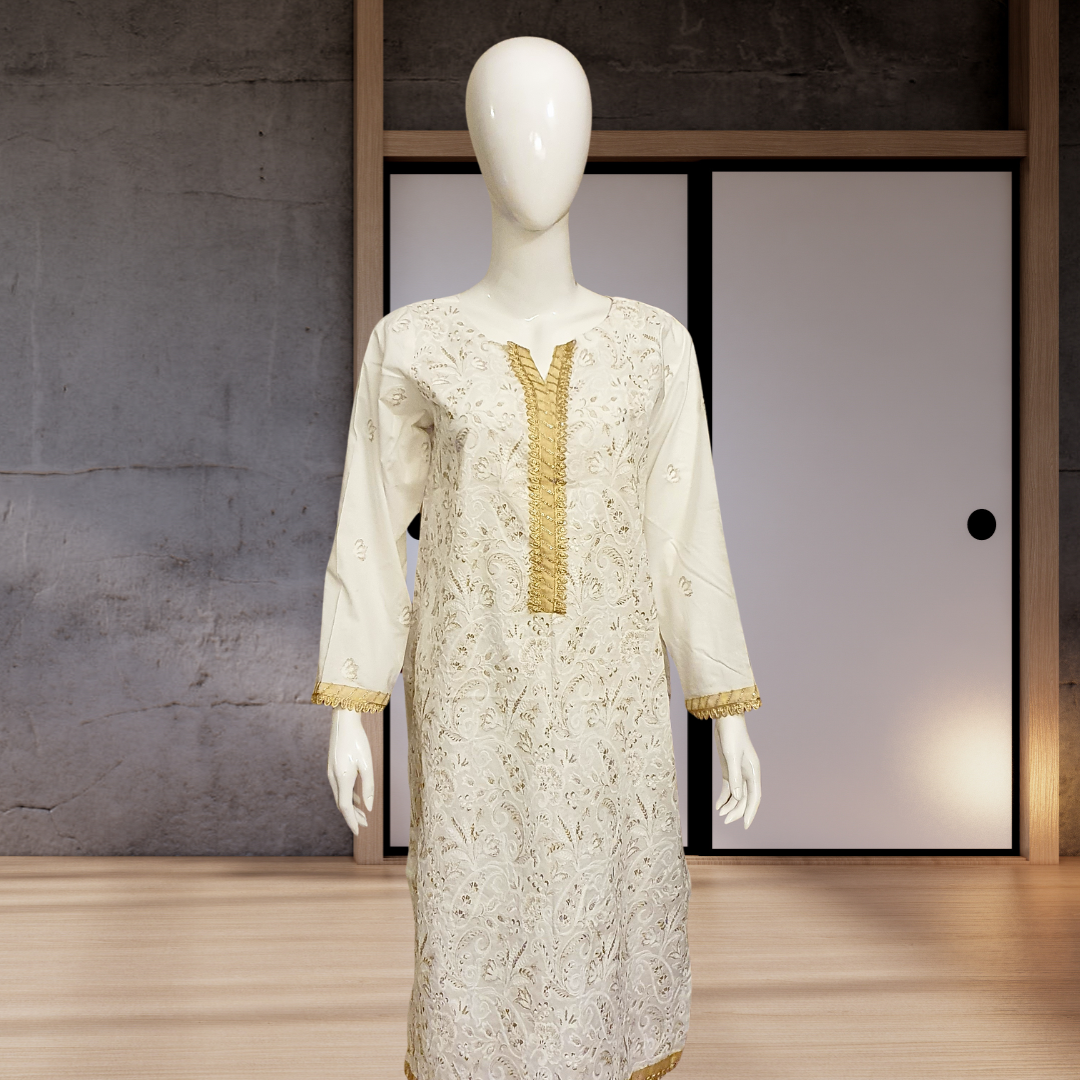 Gold Tilla Lawn Off White Suit-2PC