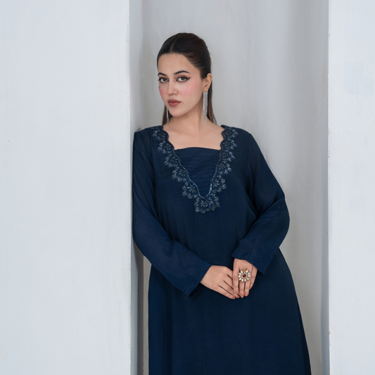 Navy Blue Embellished Kaftan